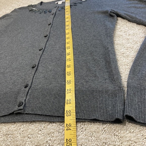 Cardigan Embellished Rectangular Baguette Button Up Sweater Gray Small Womens - Picture 4 of 9